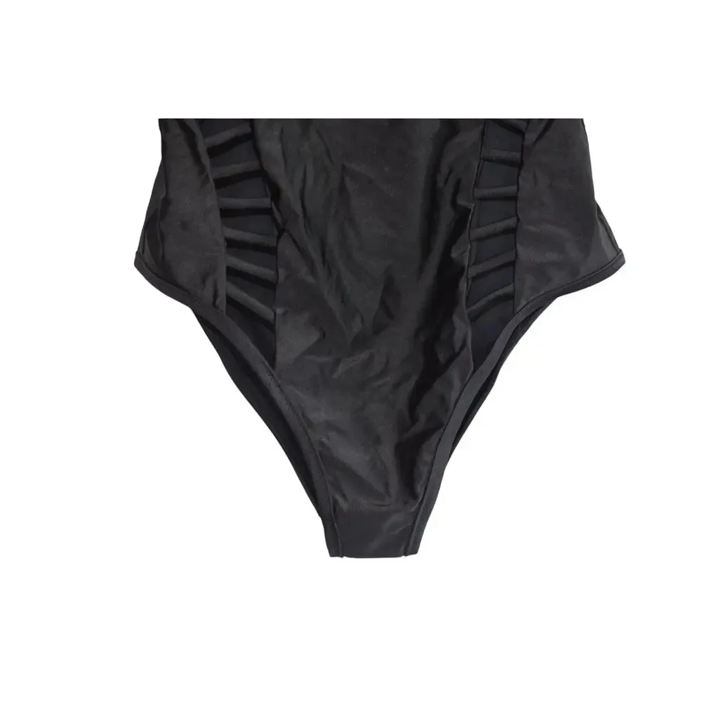 Red Carter Women's Side Cutout Strappy Back One Piece Swimsuit in Black